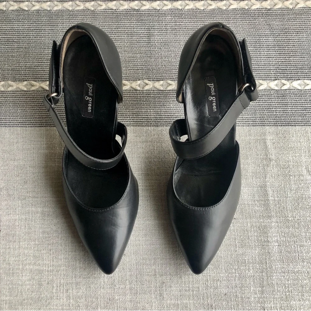 Excellent Paul Green Desire D'orsay Strappy Pumps in Black Leather, US Size 9 - Picture 7 of 8